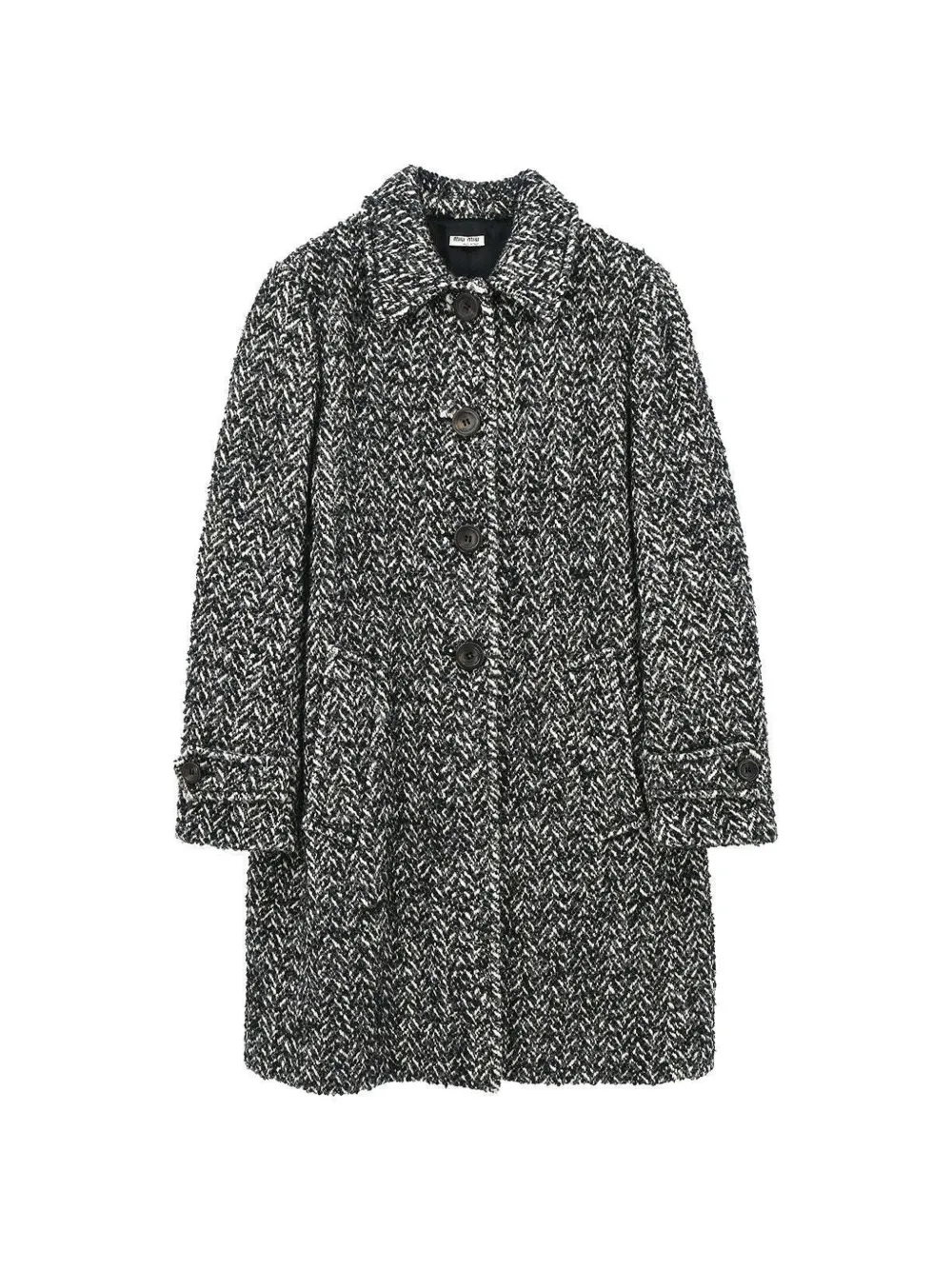 Miu Miu Pre-Owned 2018 single-breasted herringbone-pattern coat - Nero