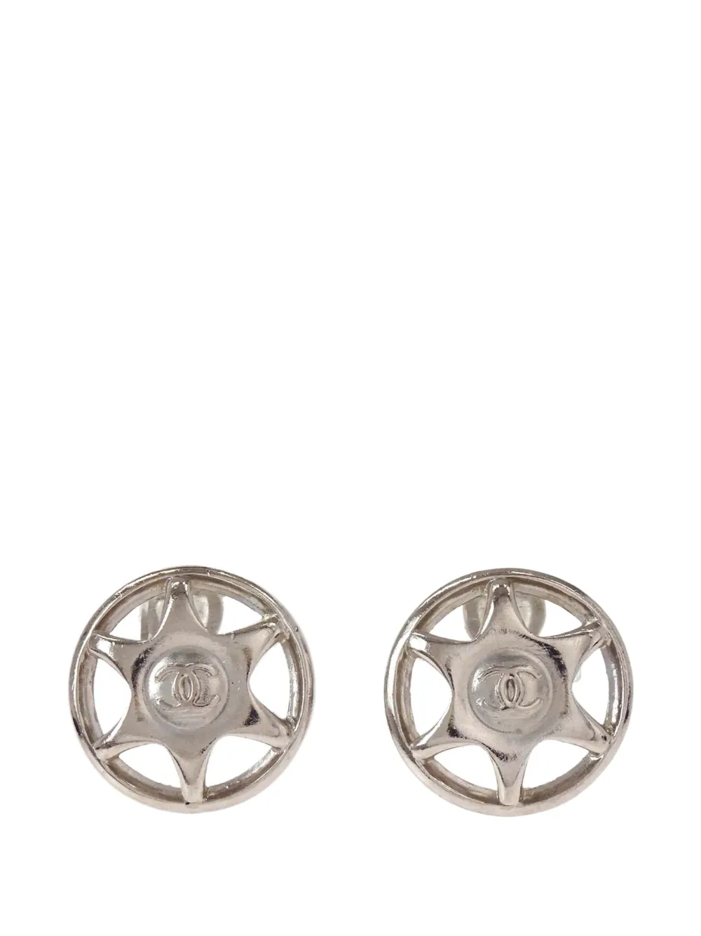 CHANEL Pre-Owned 1997 Interlocking CC star clip-on earrings - Silver