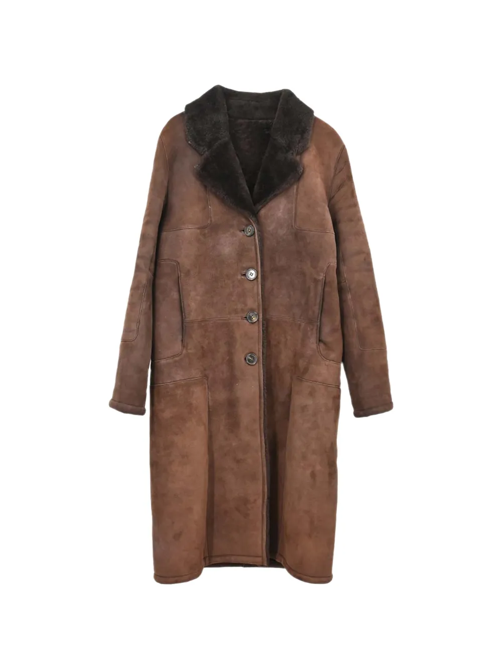 Pre-owned Loewe Shearling-lined Leather Coat In Brown