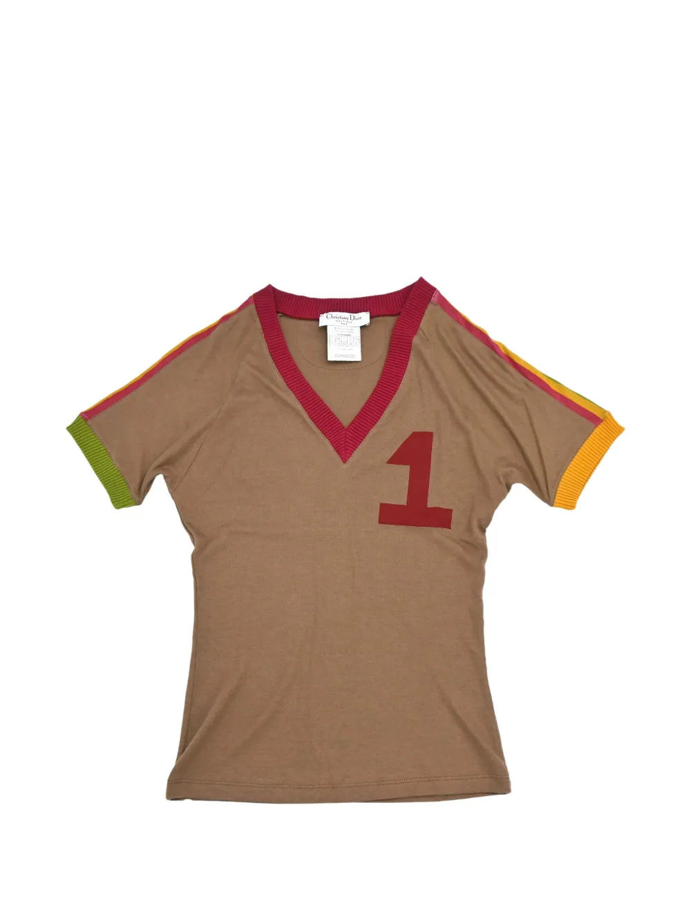 Christian Dior Pre-Owned 2004 number-patch short-sleeved V-neck T-shirt - Braun