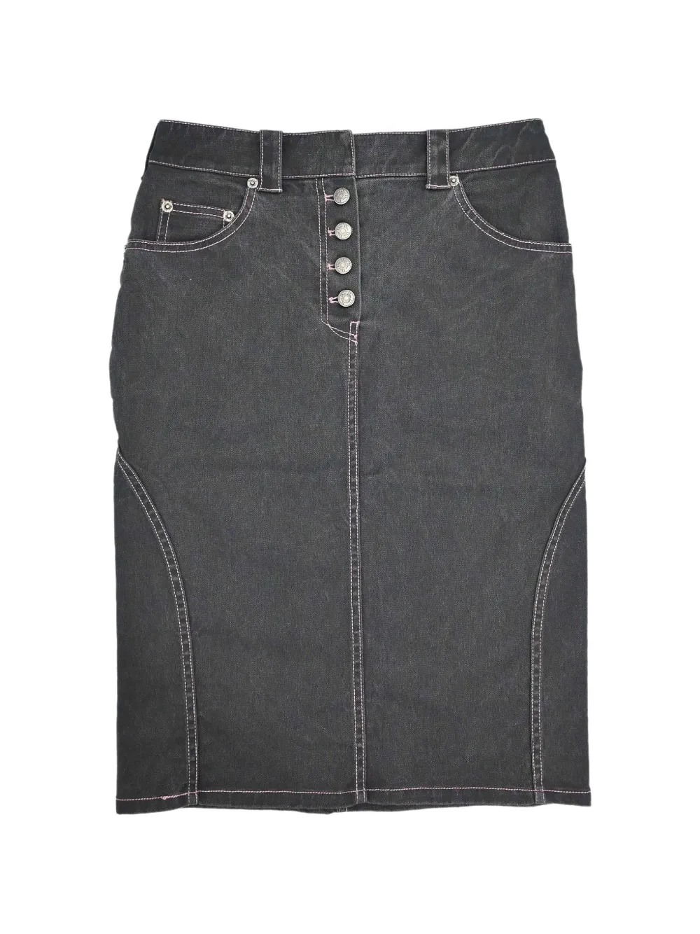 Christian Dior Pre-Owned 2003 buckle-detail denim straight midi skirt - Noir