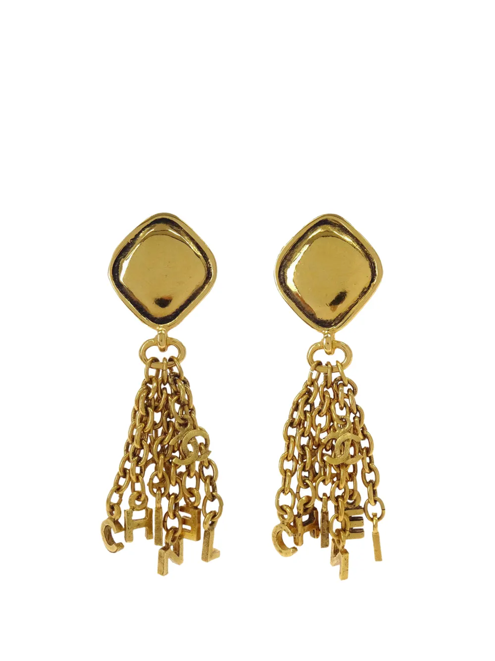 CHANEL Pre-Owned rhombus fringe-dangle earrings - Gold