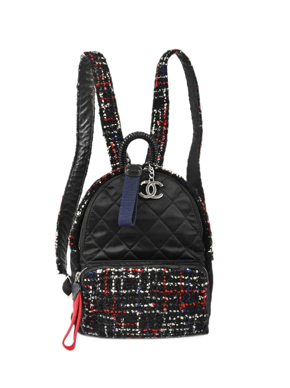 CHANEL Pre-Owned 2017-2018 tweed-detail backpack - Nero