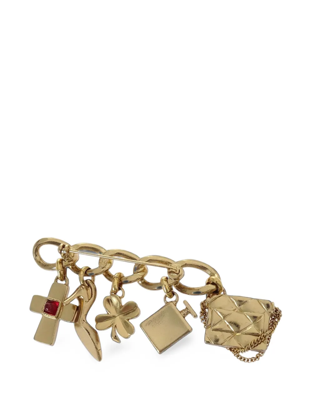 CHANEL Pre-Owned multi-charm chain-link brooch - Or CHANEL Pre-Owned multi-charm chain-link brooch - Or