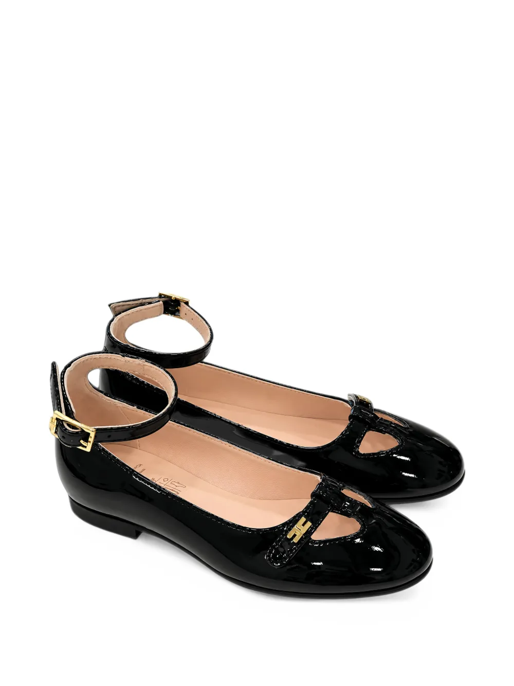 Elisabetta Franchi La Mia Bambina logo-plaque patent-leather ballet flats - Noir Elisabetta Franchi La Mia Bambina logo-plaque patent-leather ballet flats - Noir