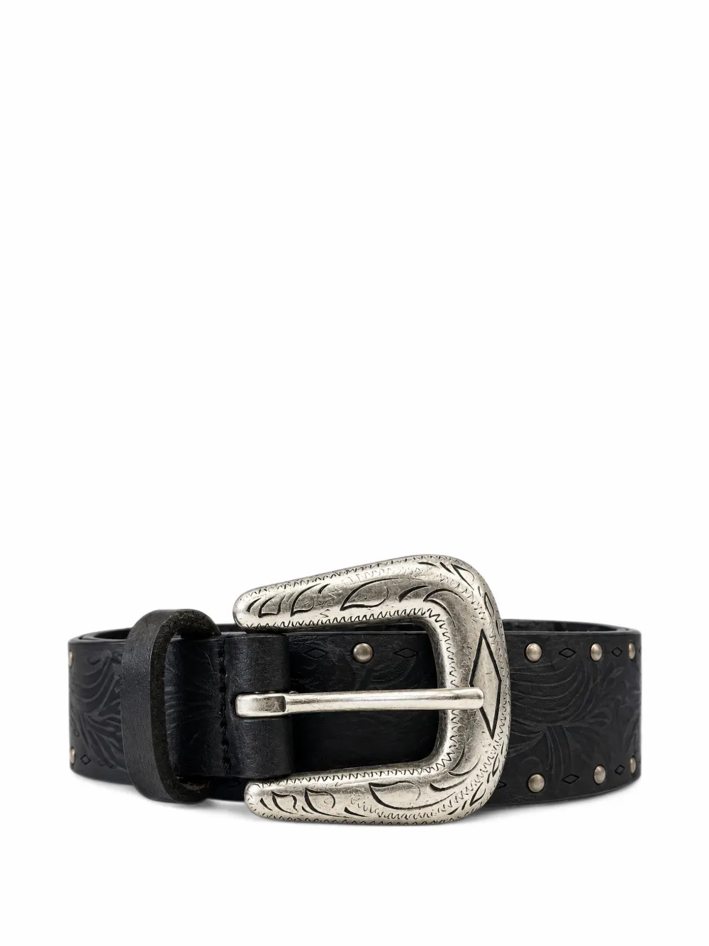 Anderson's Stud-embellished Engraved-buckle Belt In Black
