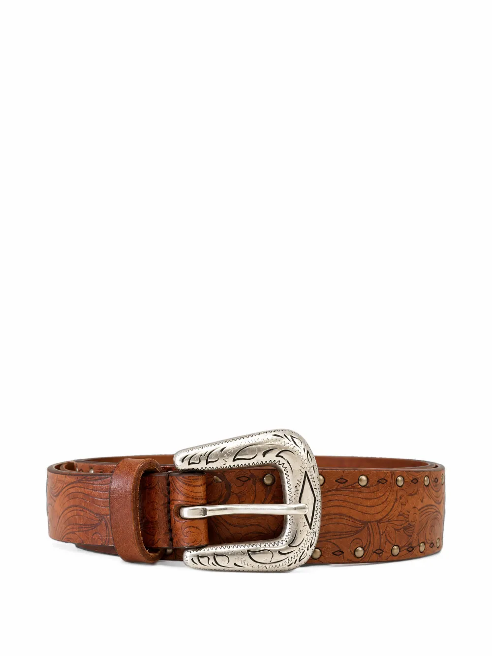 Anderson's Floral-embossed Studded Belt In Brown