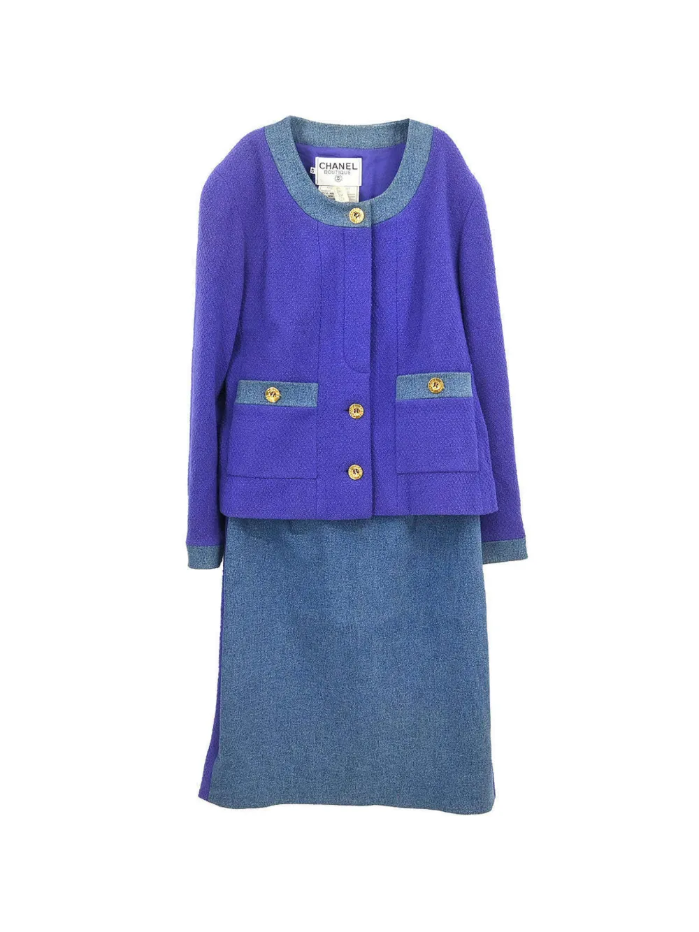CHANEL Pre-Owned 1991 denim-trim skirt suit - Viola