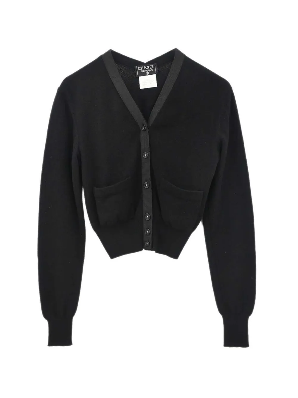 Pre-owned Chanel 1995 V-neck Pocket Cardigan In Black