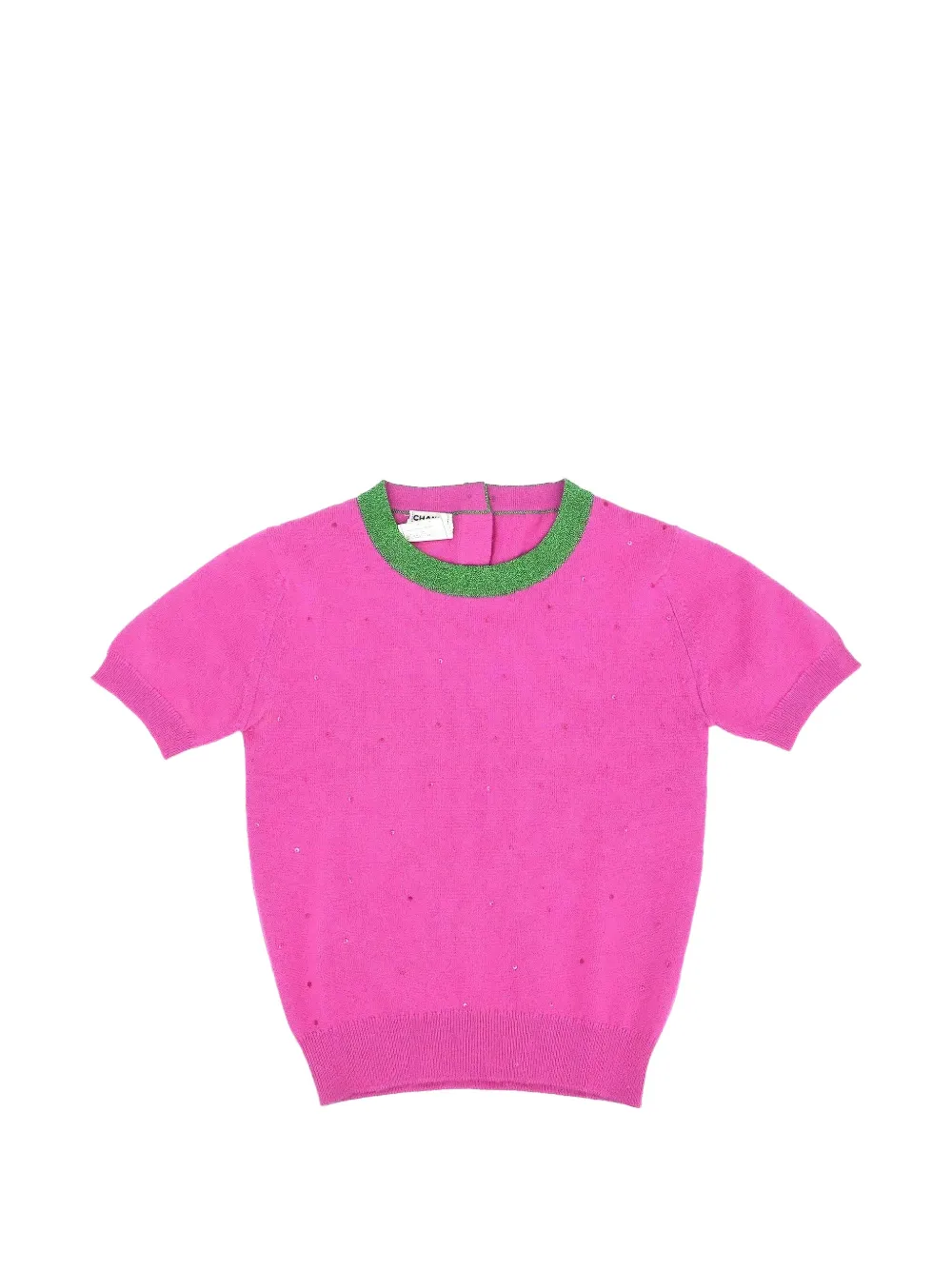 Pre-owned Chanel 1996 Sequin-embellished Short-sleeve Sweater In Pink