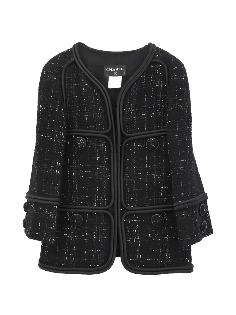 CHANEL Pre-Owned 2015-2016 collarless tweed jacket - Nero