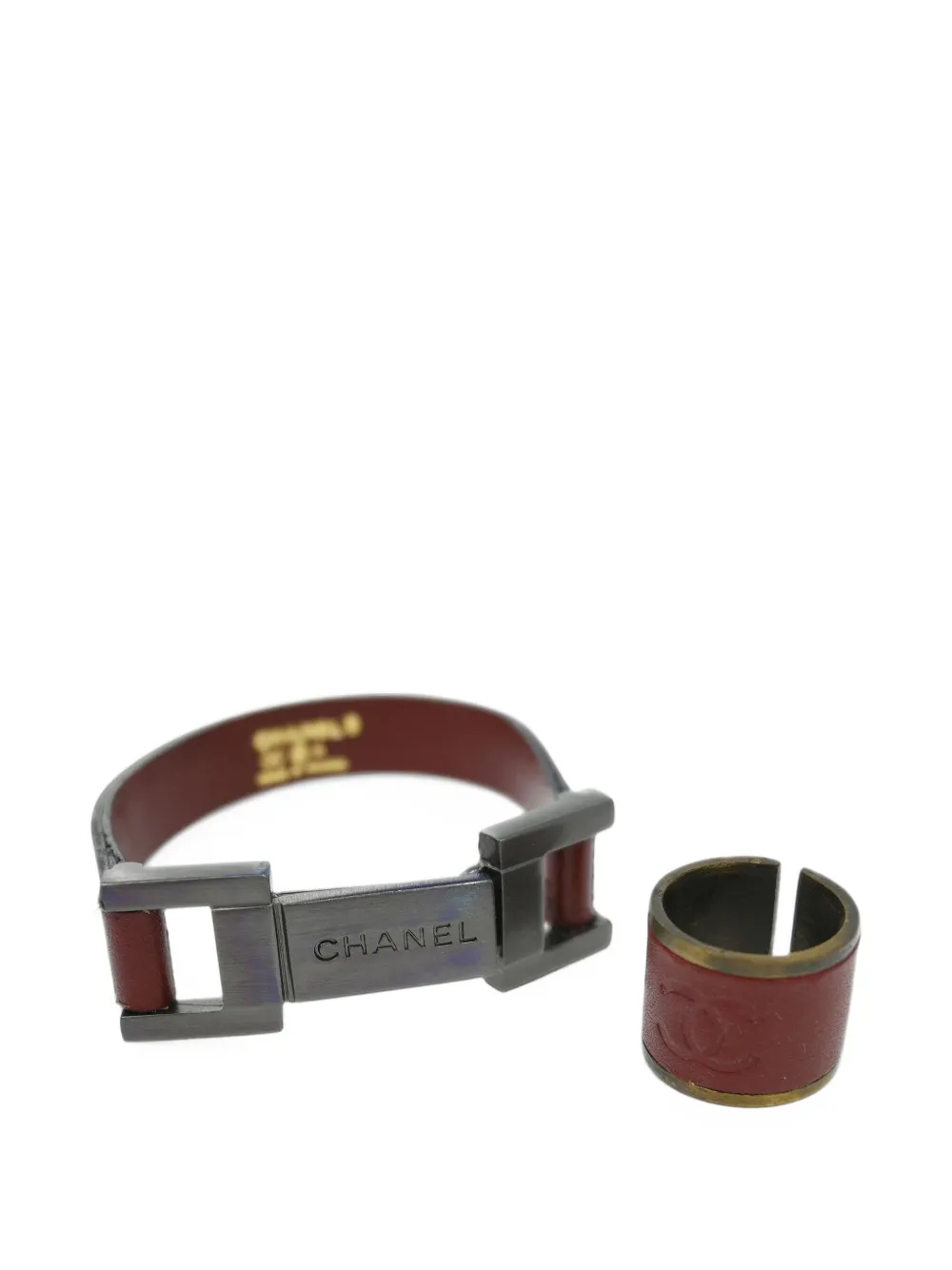 CHANEL Pre-Owned leather bracelet and ring set - Marron
