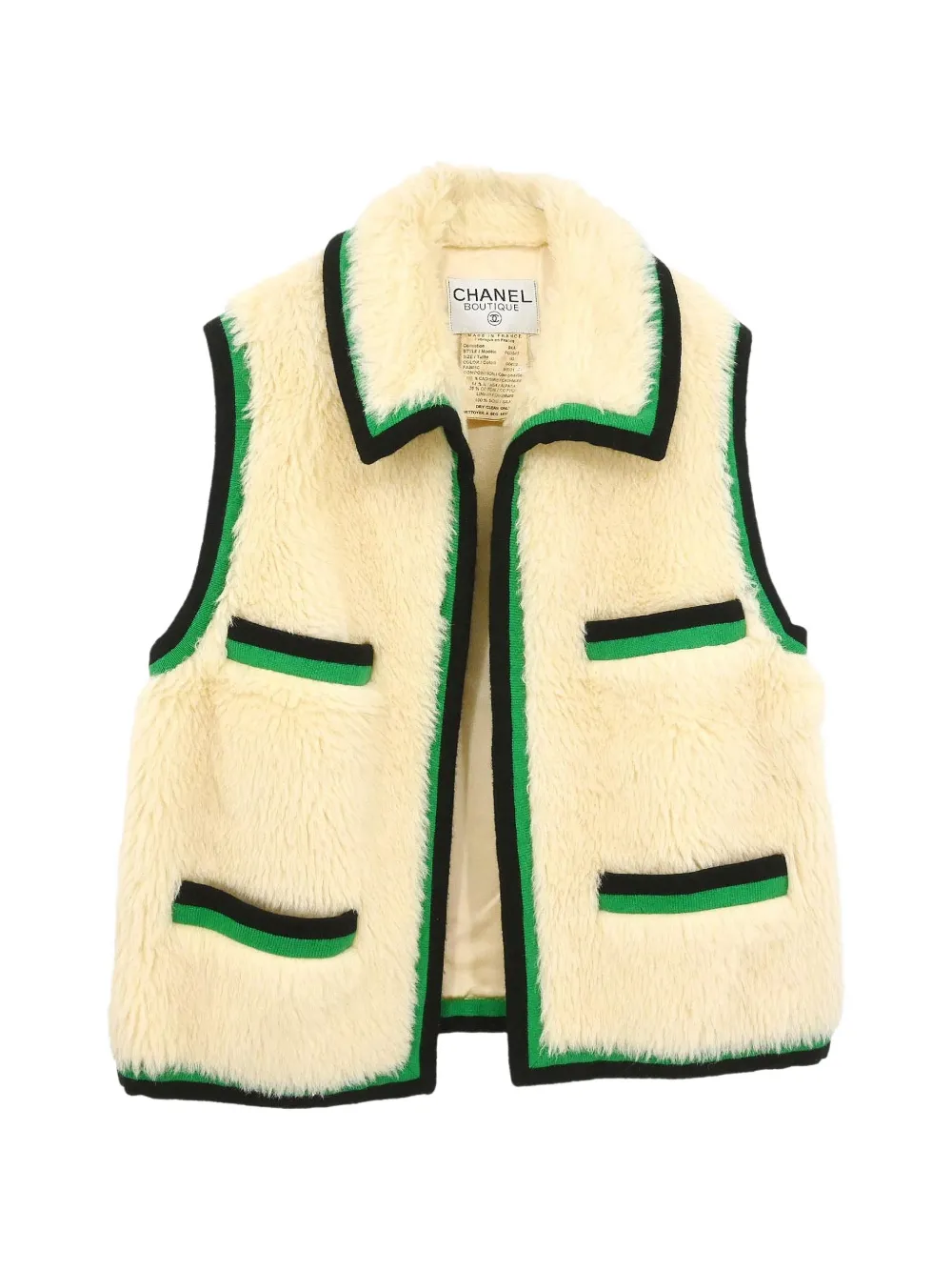 CHANEL Pre-Owned 1994 logo-patch faux-fur gilet - Bianco