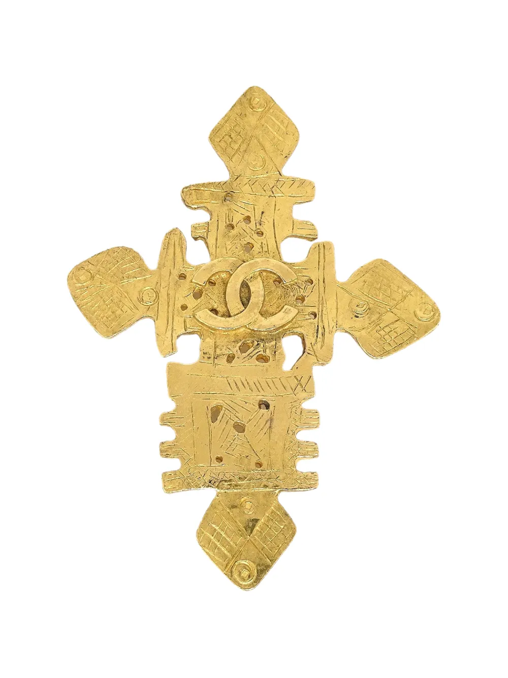 CHANEL Pre-Owned logo-plaque cross brooch - Gold