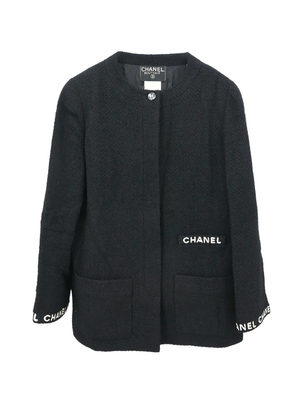 CHANEL Pre-Owned 1995 collarless logo-embroidered jacket - Schwarz