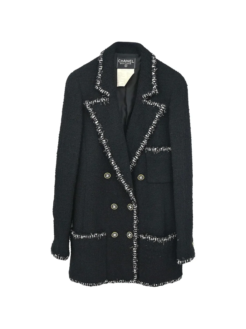 CHANEL Pre-Owned 1994 braided-trim CC buttons coat - Nero