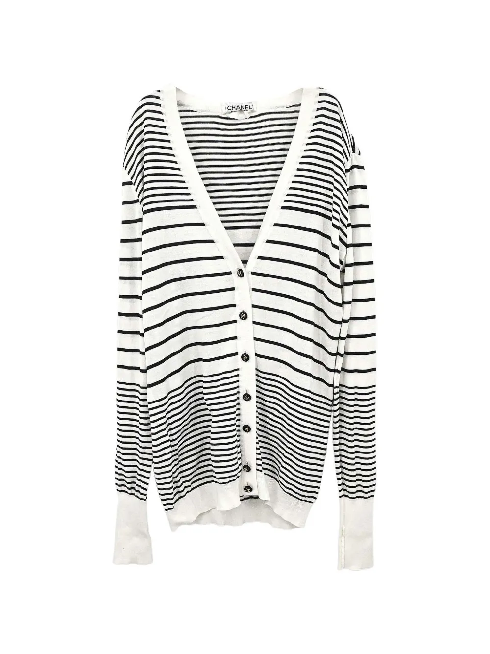 Pre-owned Chanel Striped V-neck Cardigan In White