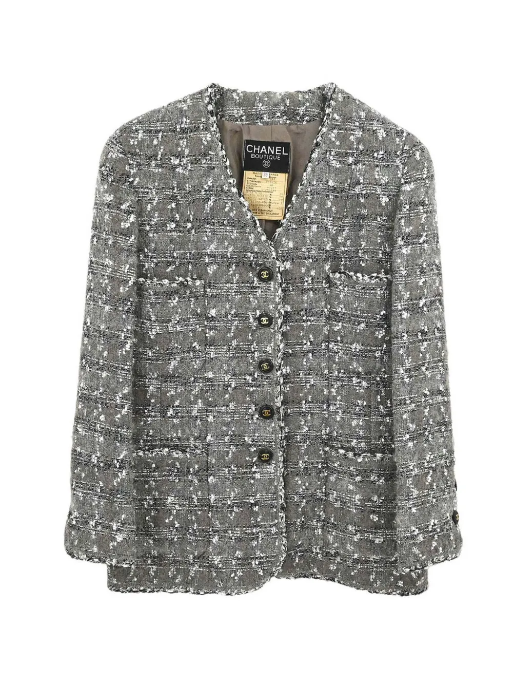 CHANEL Pre-Owned 1994 collarless tweed jacket - Grigio
