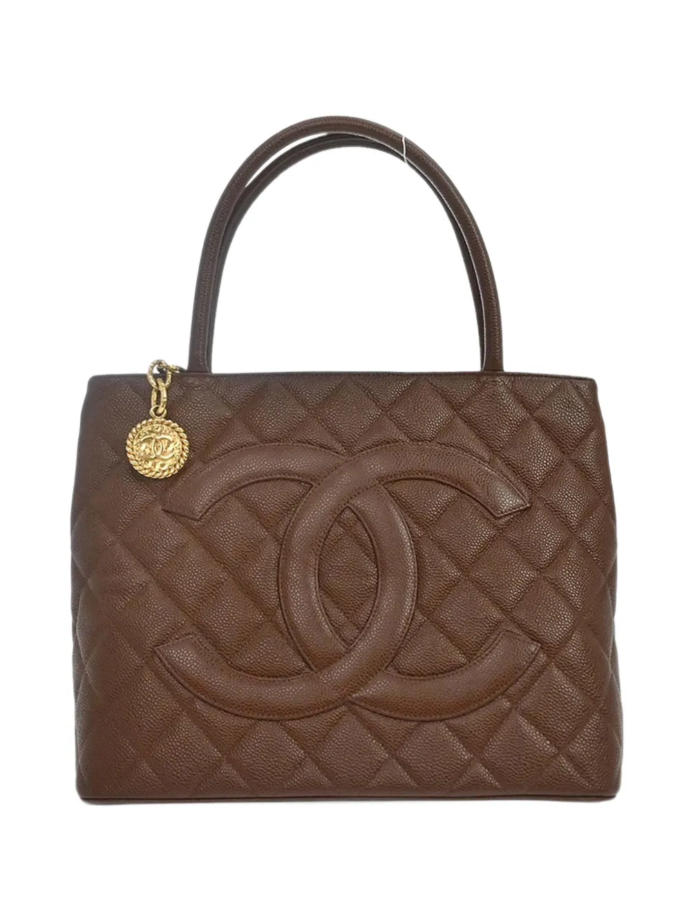 CHANEL Pre-Owned 2002-2003 Medallion Caviar leather tote bag - Marron CHANEL Pre-Owned 2002-2003 Medallion Caviar leather tote bag - Marron