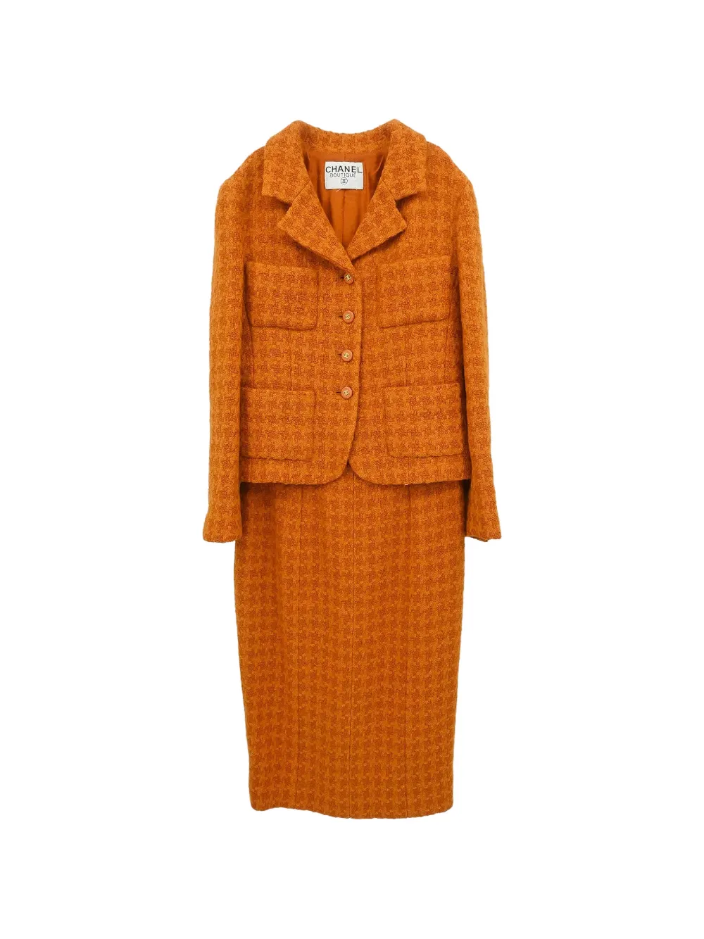 CHANEL Pre-Owned houndstooth tweed skirt and jacket suit - Orange