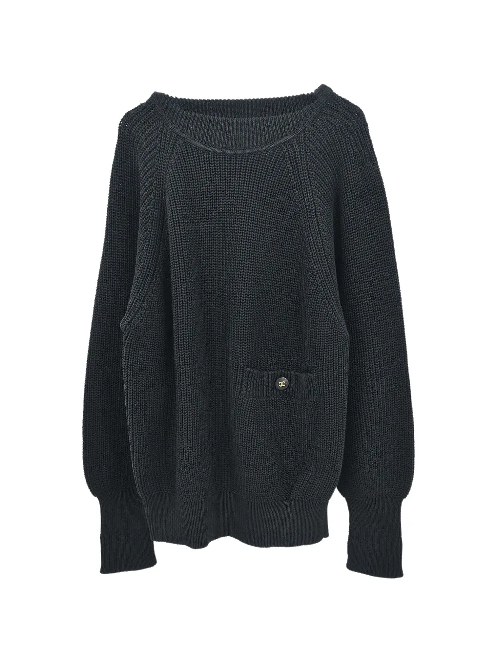 Pre-owned Chanel 1996 Cc-button Crewneck Sweater In Black