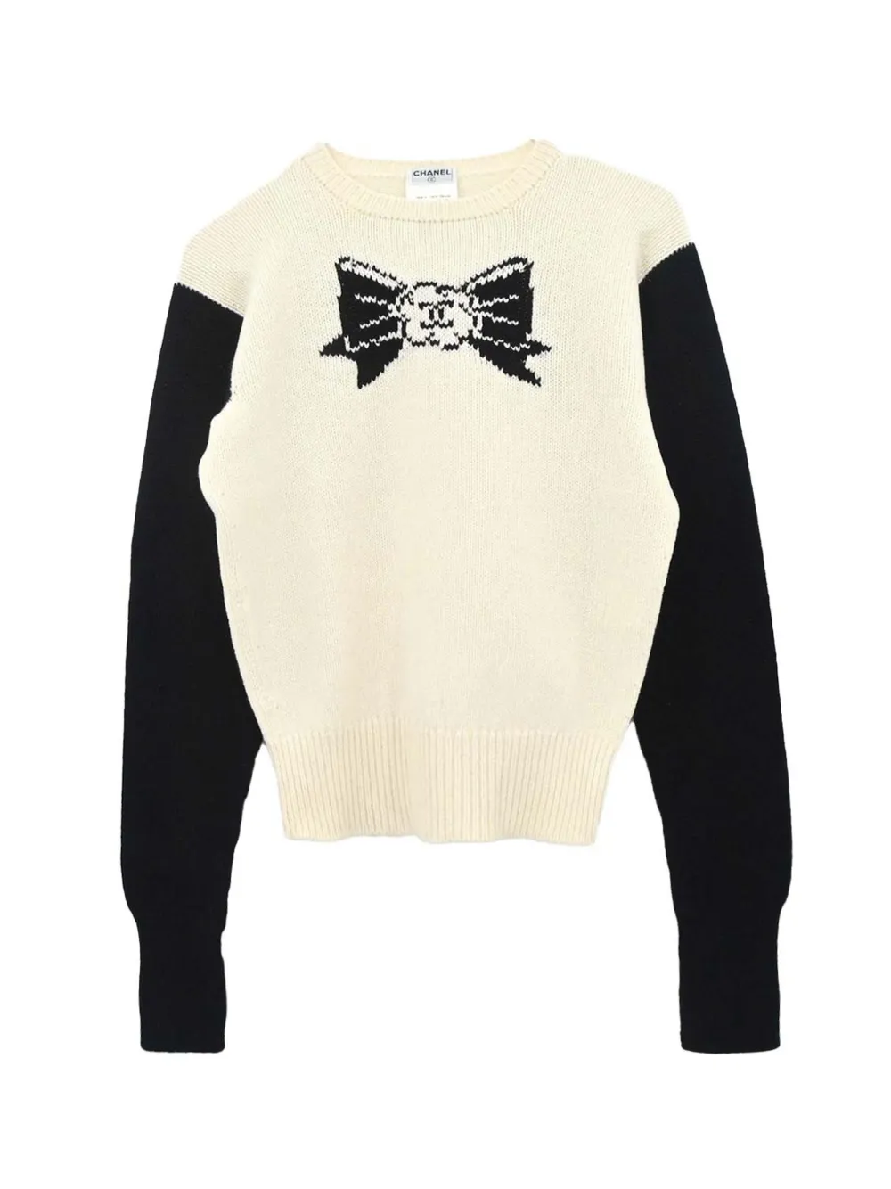 Pre-owned Chanel 1995 Camellia Bow-intarsia Sweater In Neutrals