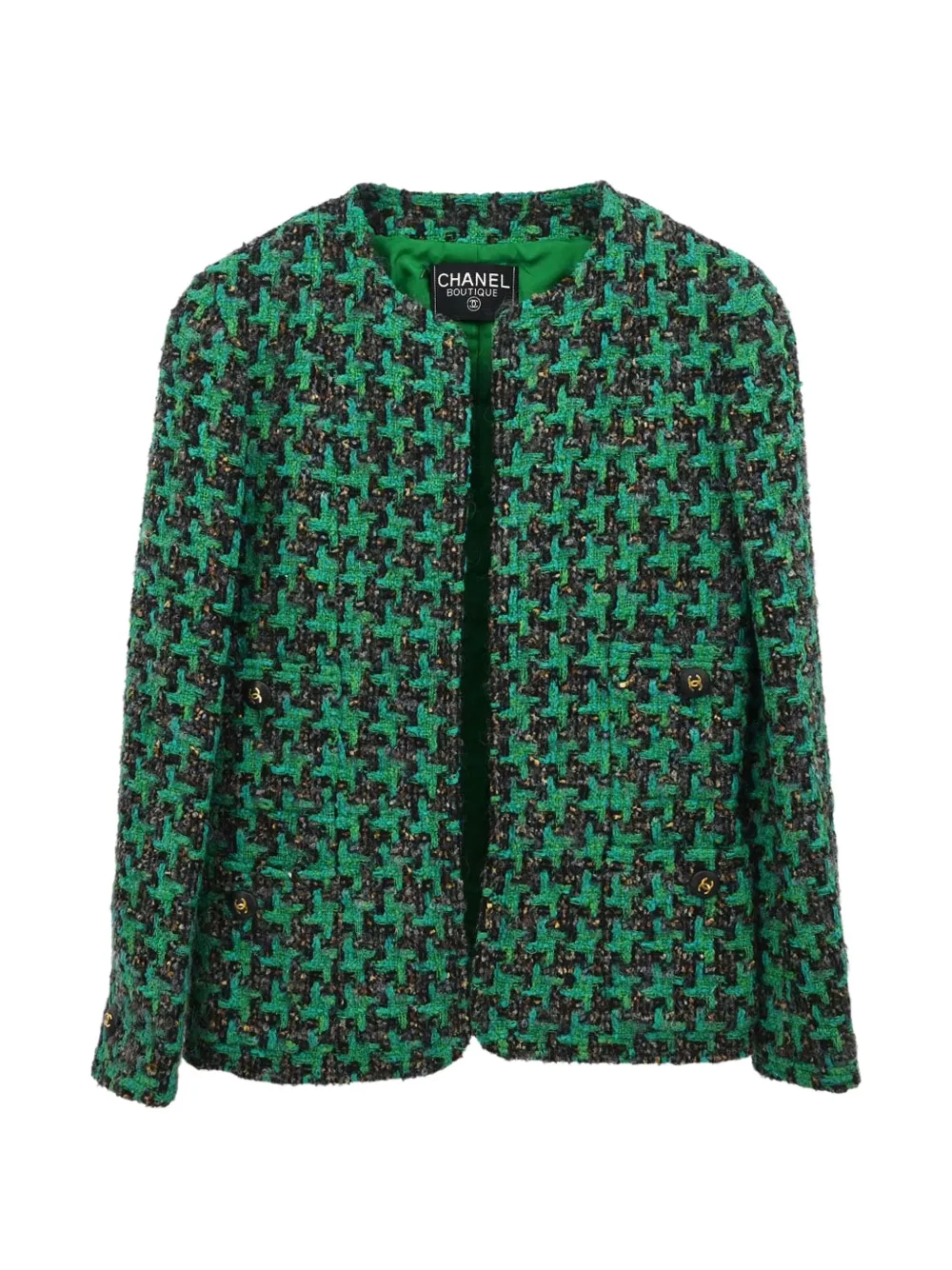 CHANEL Pre-Owned houndstooth tweed jaclet jacket - Verde