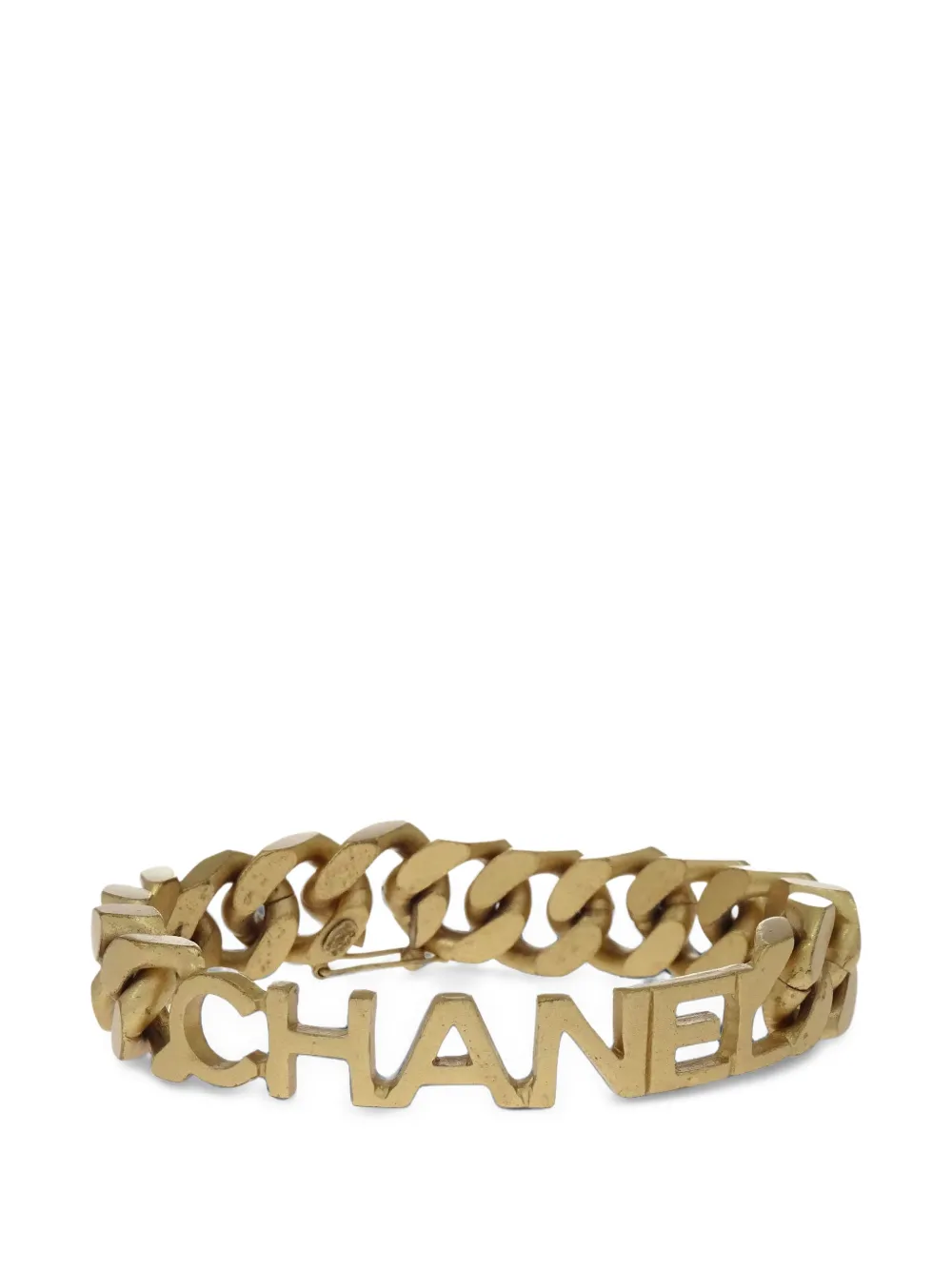 CHANEL Pre-Owned logo-lettering curb-chain bracelet - Gold