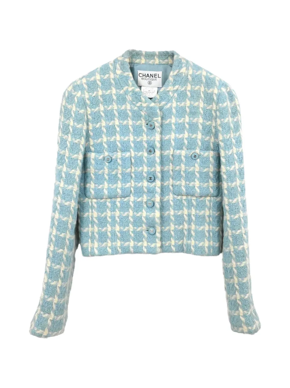 CHANEL Pre-Owned 1996 check collarless jacket - Blu