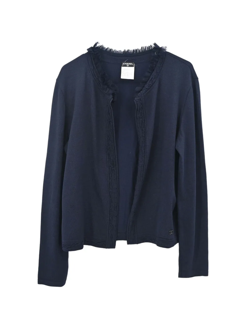 Pre-owned Chanel Lace-trim Rhinestone Cc Cardigan In Blue