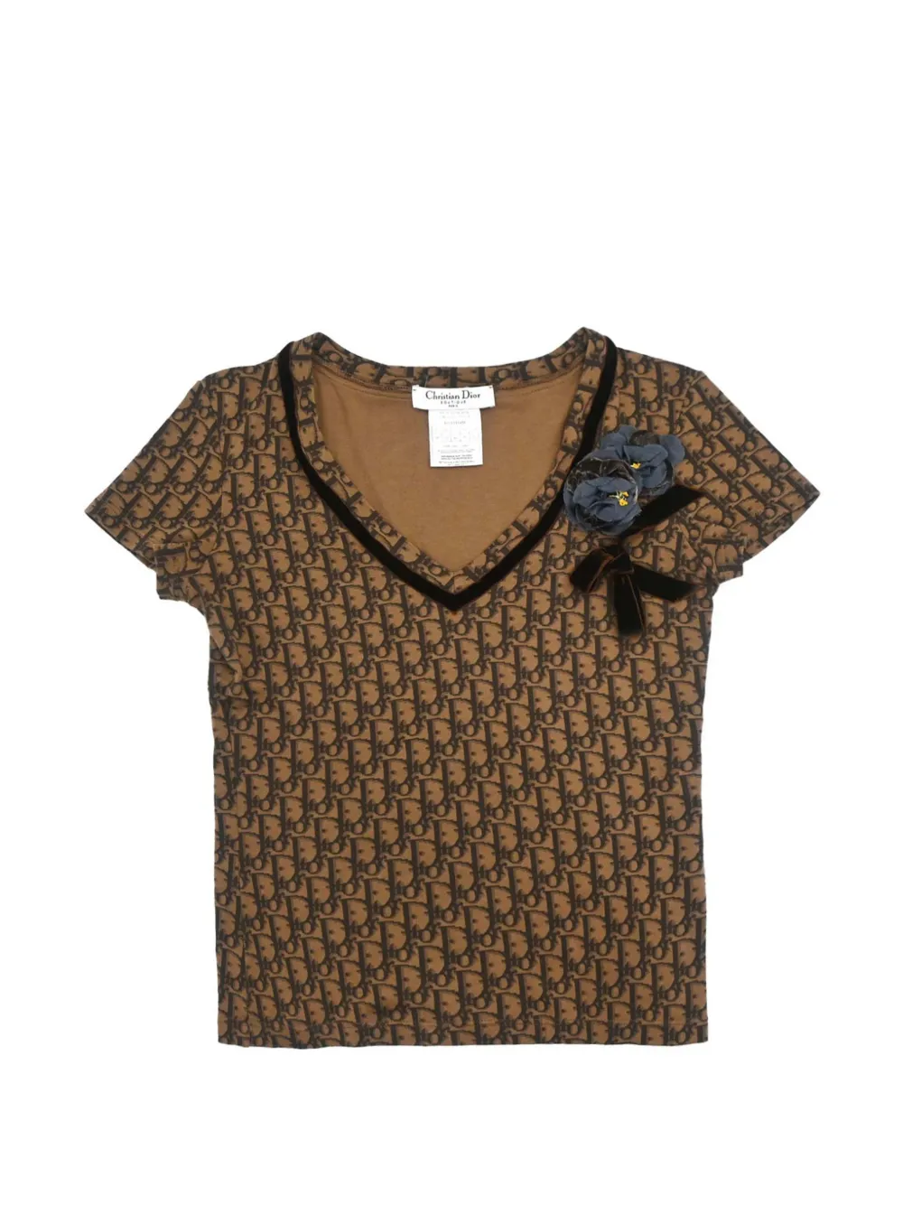 Christian Dior Pre-Owned 2005 Trotter-print bow-detail T-shirt - Nude