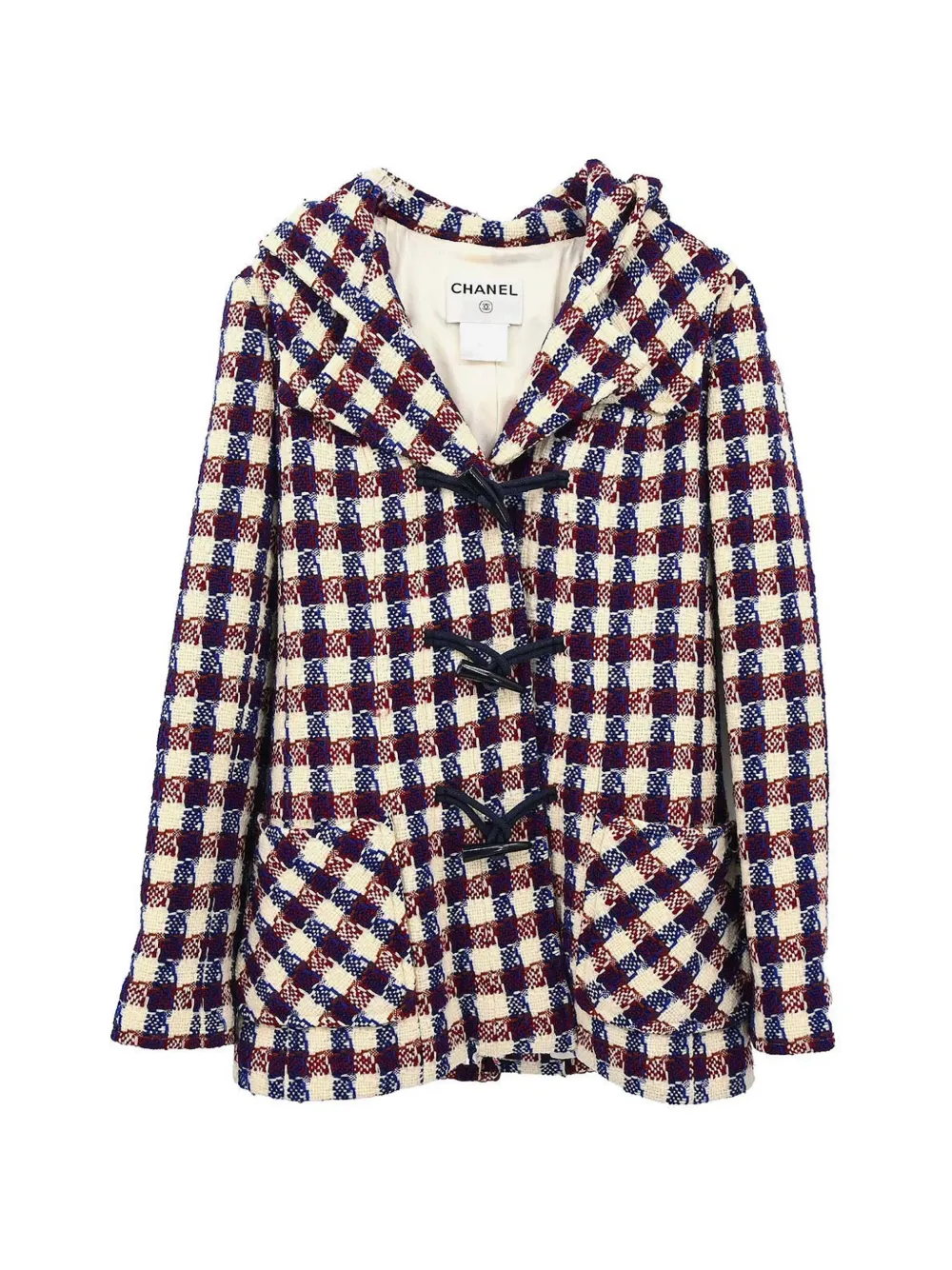 CHANEL Pre-Owned checked hooded duffel coat - Neutrals