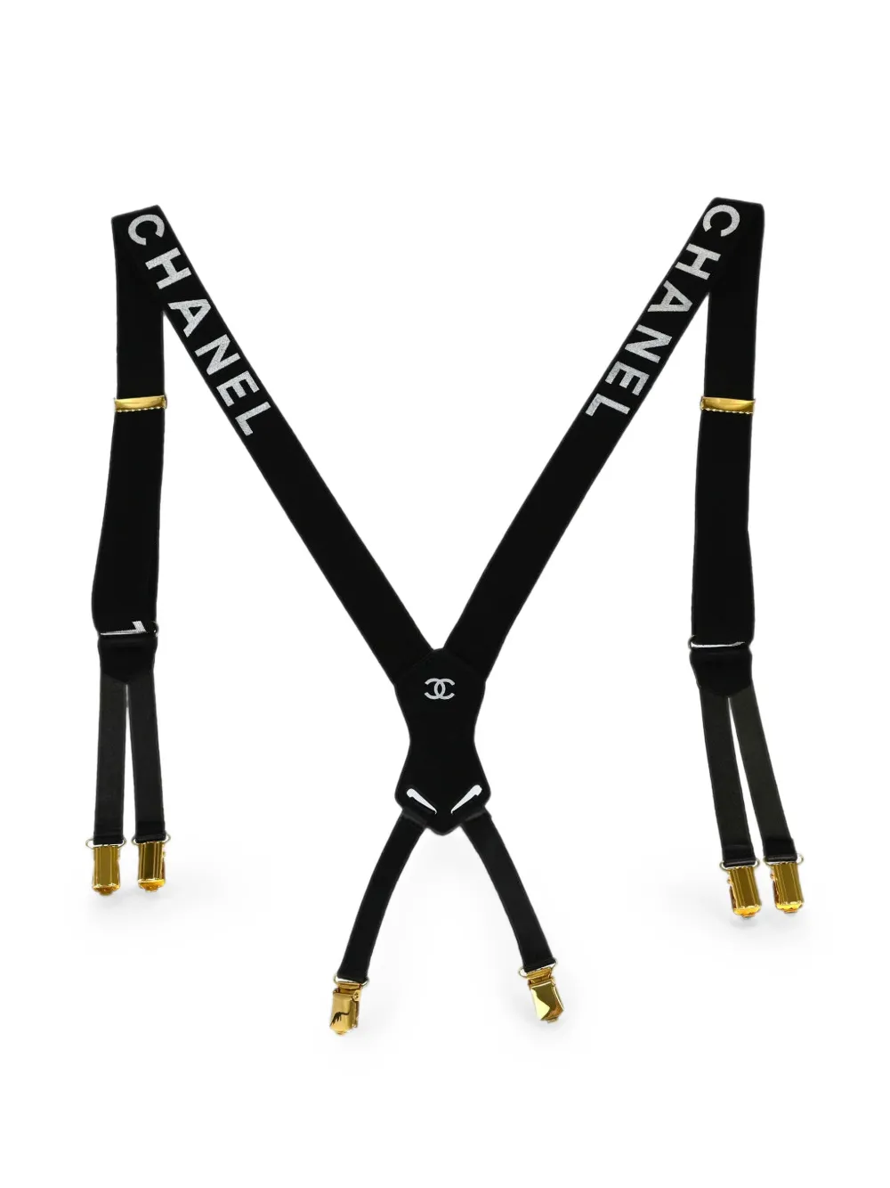 CHANEL Pre-Owned logo-print clip-on suspenders - Nero