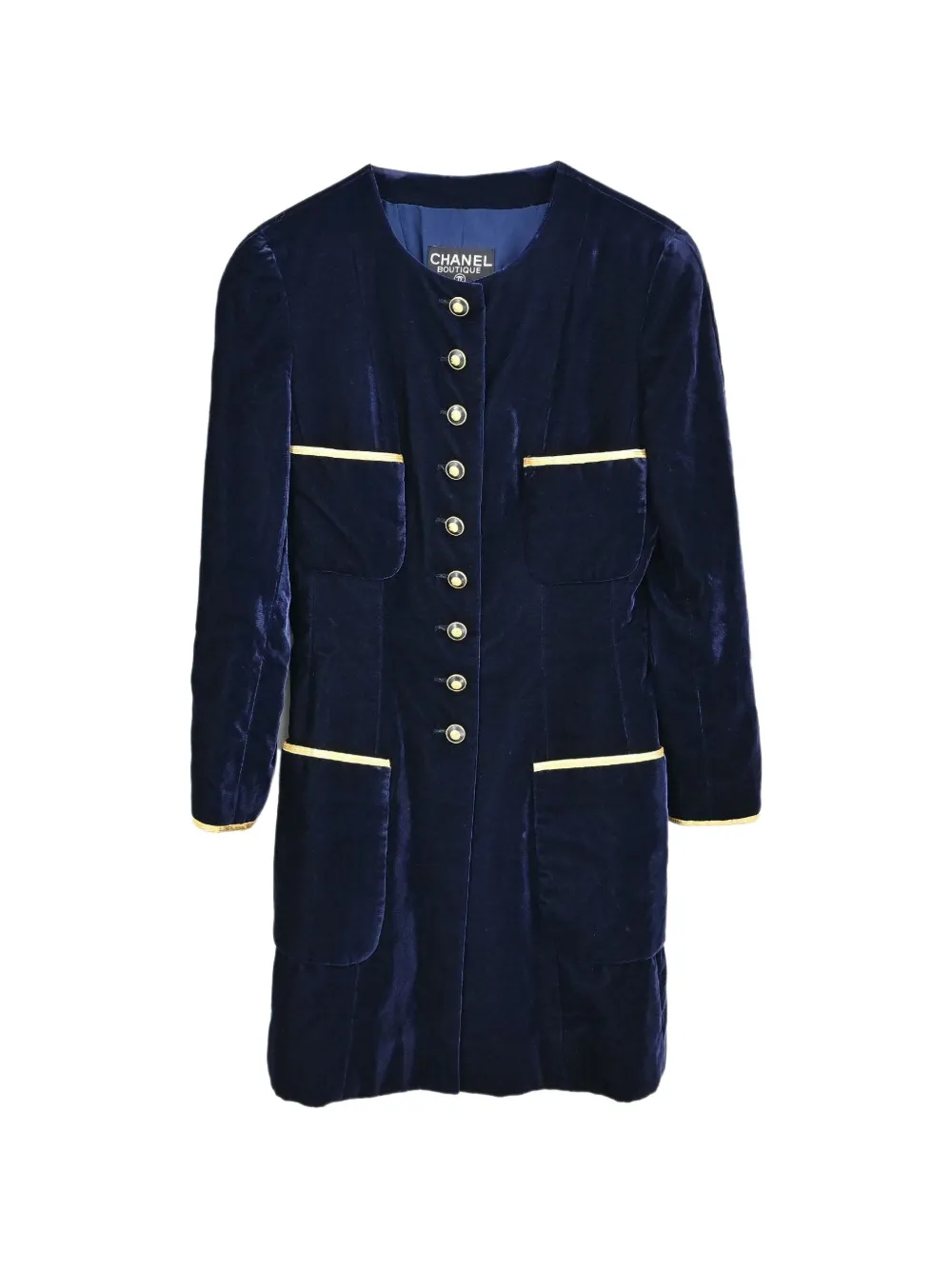 CHANEL Pre-Owned 1993 collarless velvet coat - Blu