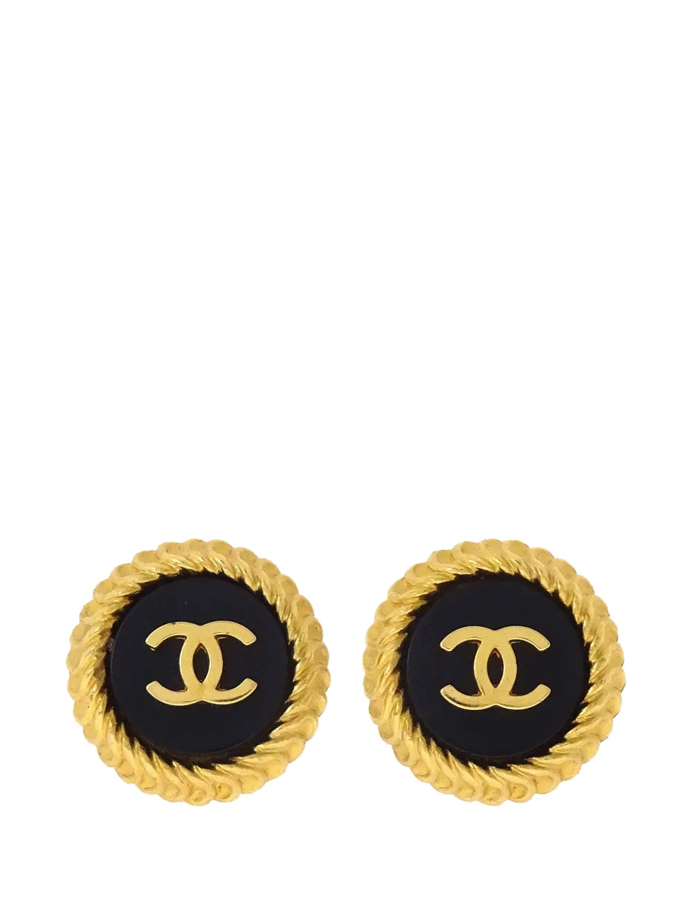 CHANEL Pre-Owned Interlocking CC rope-trim earrings - Gold