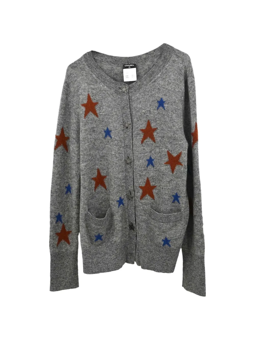 Pre-owned Chanel 2014 Star-intarsia Button-up Cardigan In Grey