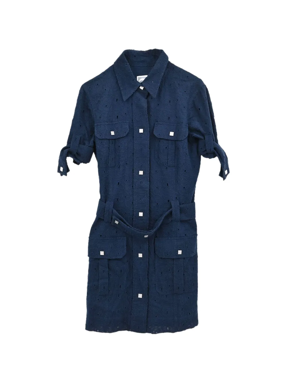 CHANEL Pre-Owned 2007 CC Camellia eyelet-embroidered mini dress - Blu