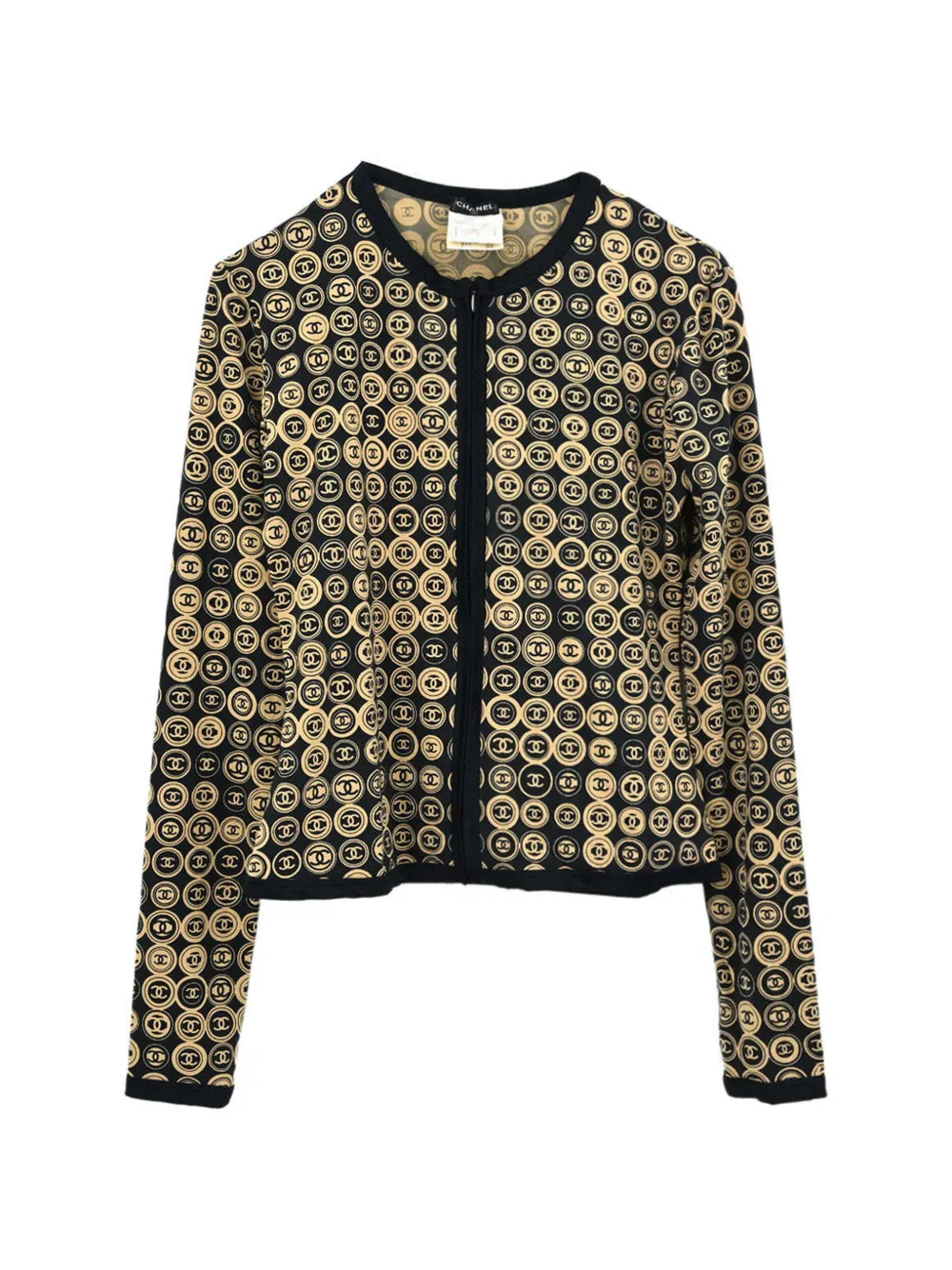 Pre-owned Chanel 2003 Logo-print Zip-up Cardigan In Black