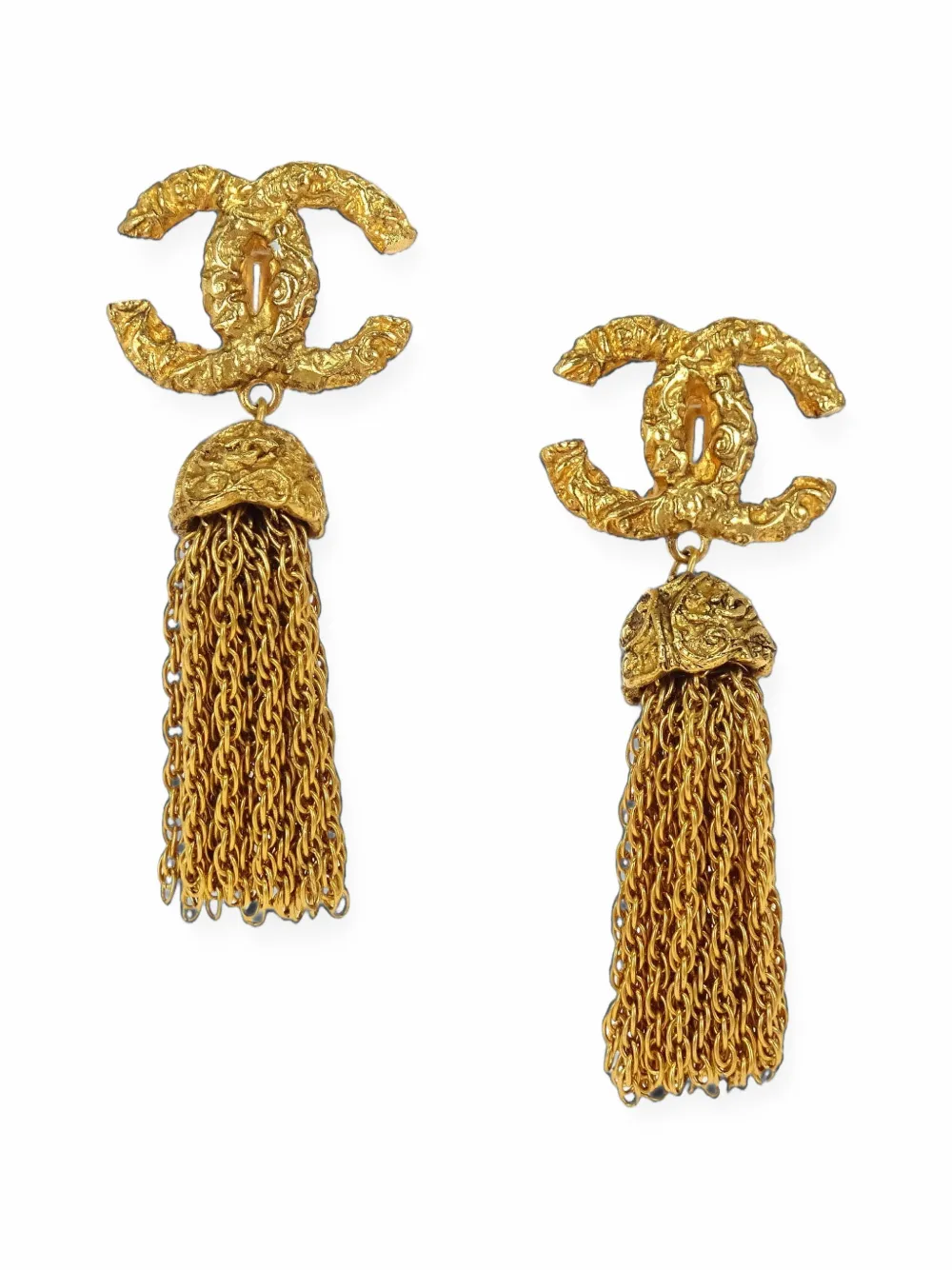 CHANEL Pre-Owned CC fringe dangle clip-on earrings - Oro