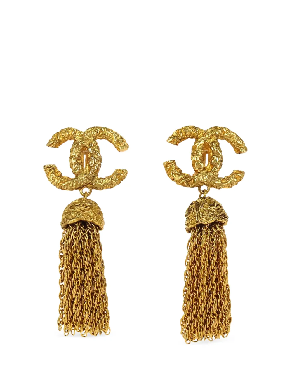 CHANEL Pre-Owned CC fringe dangle clip-on earrings - Gold