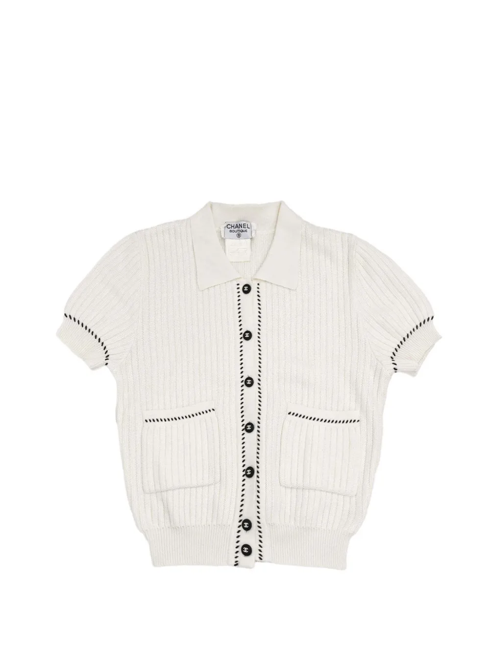 CHANEL Pre-Owned 1996 contrast-stitch short-sleeve cardigan - Toni neutri