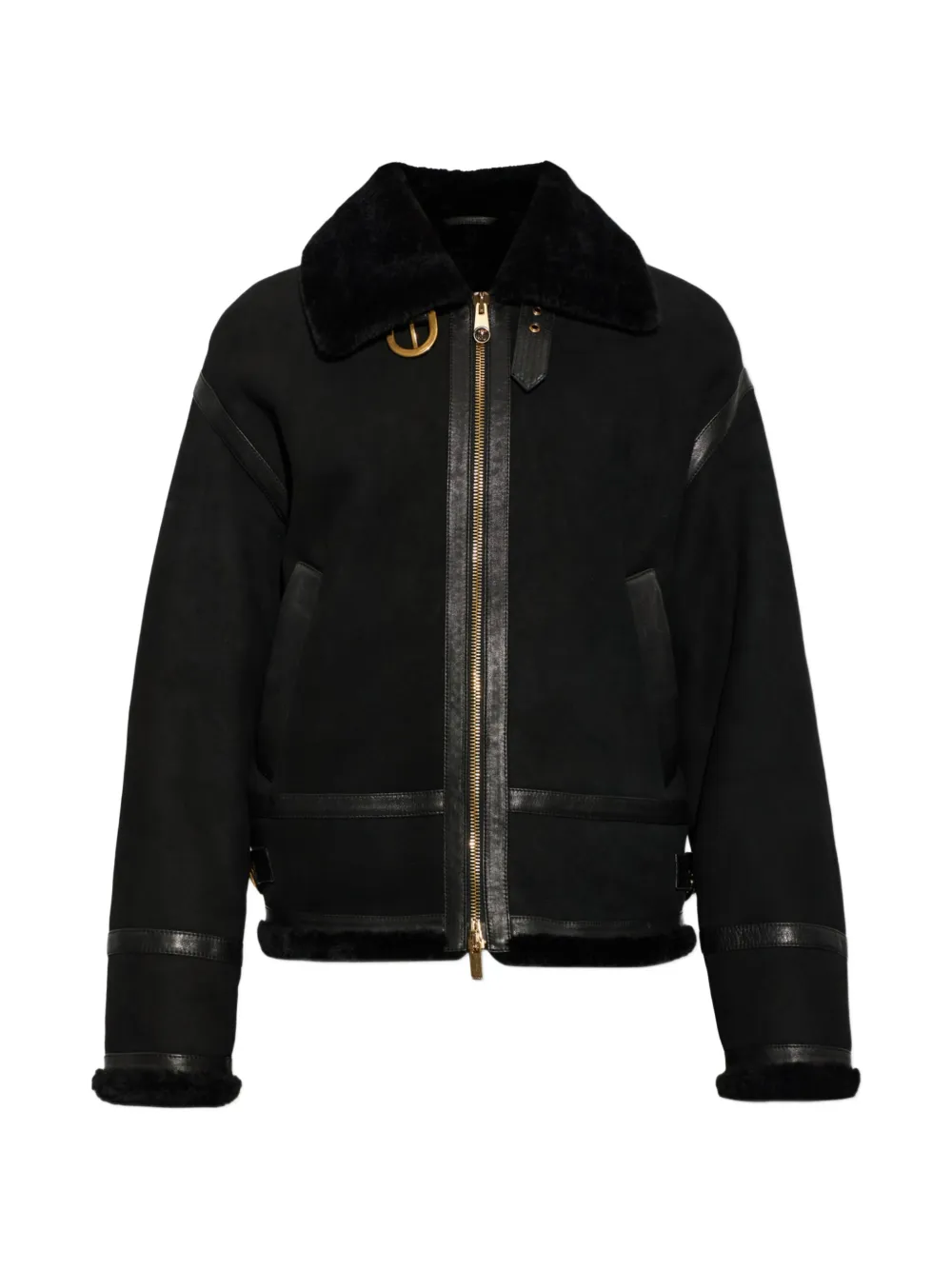 Versace shearling-trimmed leather jacket - Schwarz