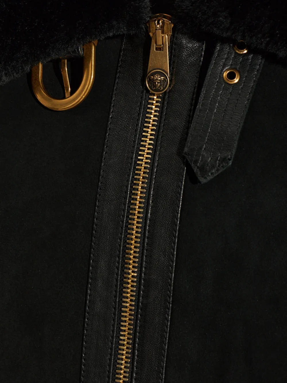 Versace shearling-trimmed leather jacket Zwart