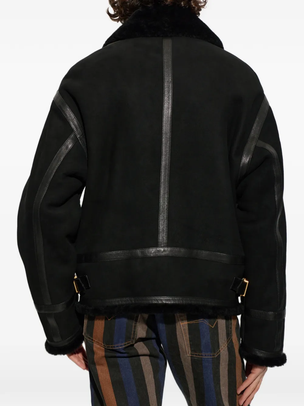 Versace shearling-trimmed leather jacket Zwart