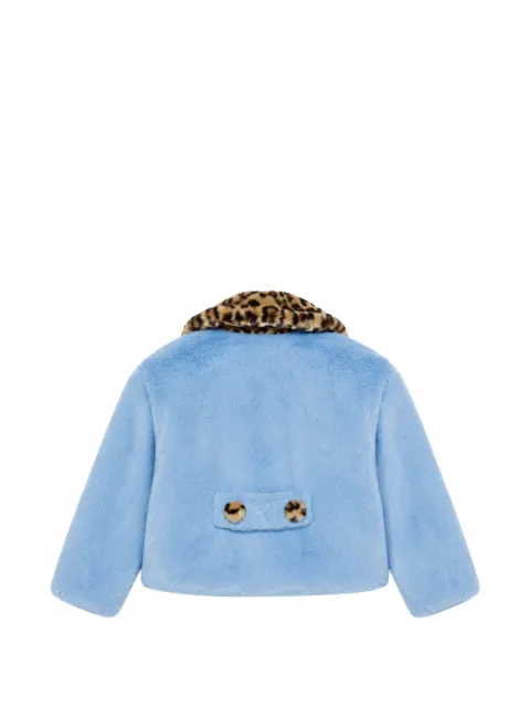 Miss Grant Kids leopard-print panels collar faux-fur coat