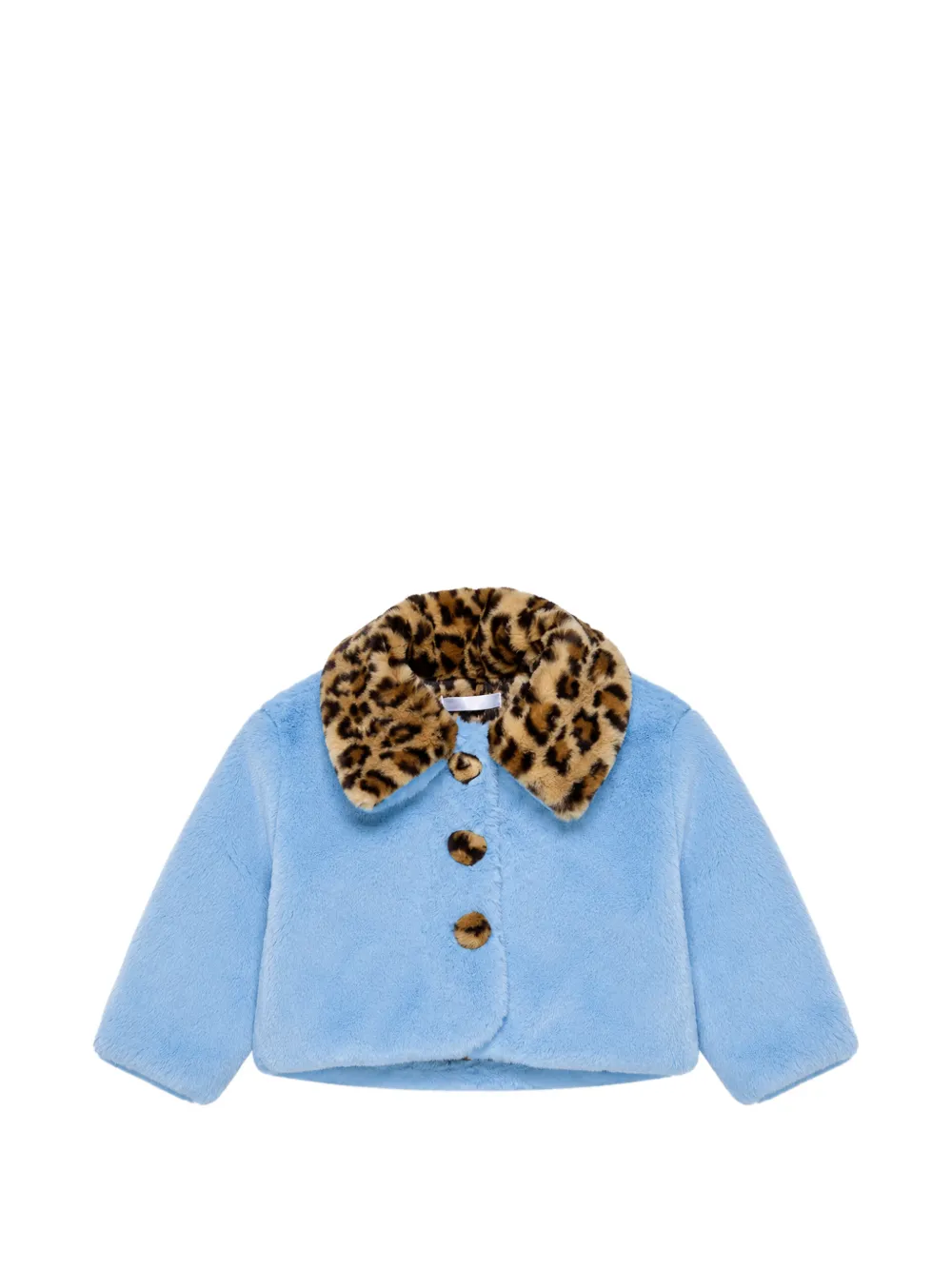 Miss Grant Kids leopard-print panels collar faux-fur coat - Bleu Miss Grant Kids leopard-print panels collar faux-fur coat - Bleu