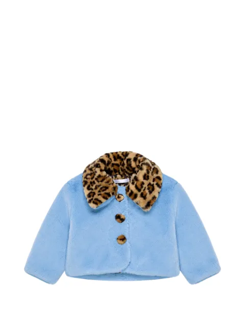 Miss Grant Kids leopard-print panels collar faux-fur coat