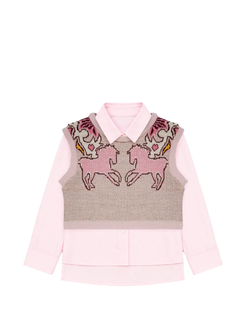 Lapin House horse-intarsia layered blouse Roze