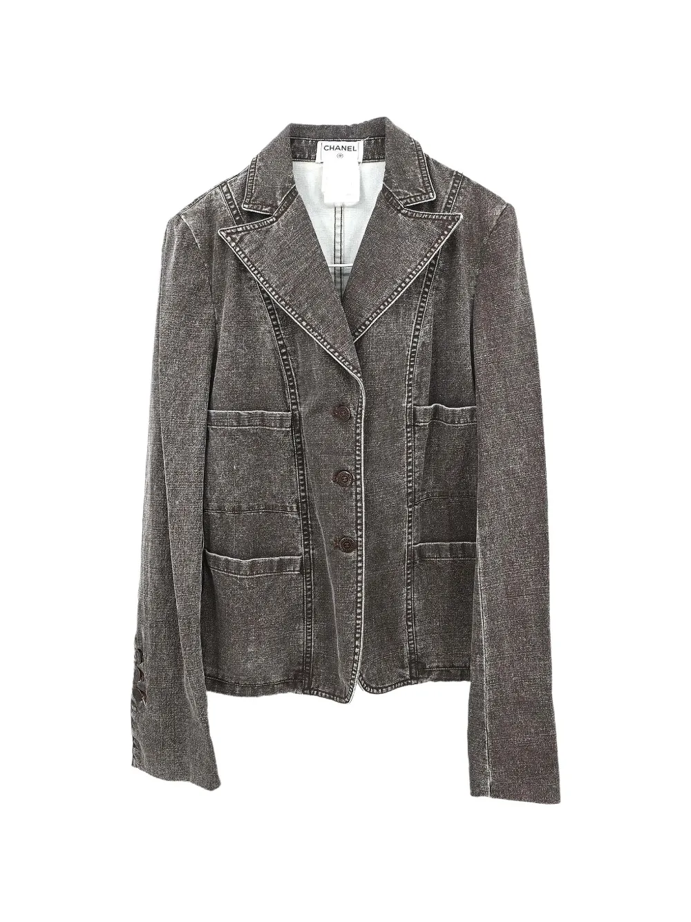 CHANEL Pre-Owned 2002 single-breasted denim jacket - Grigio