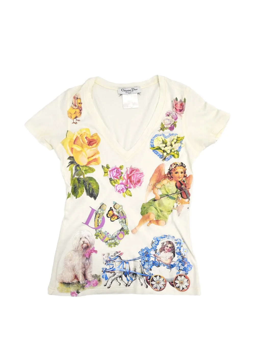 Christian Dior Pre-Owned 2005 romantic-print V-neck T-shirt - Weiß